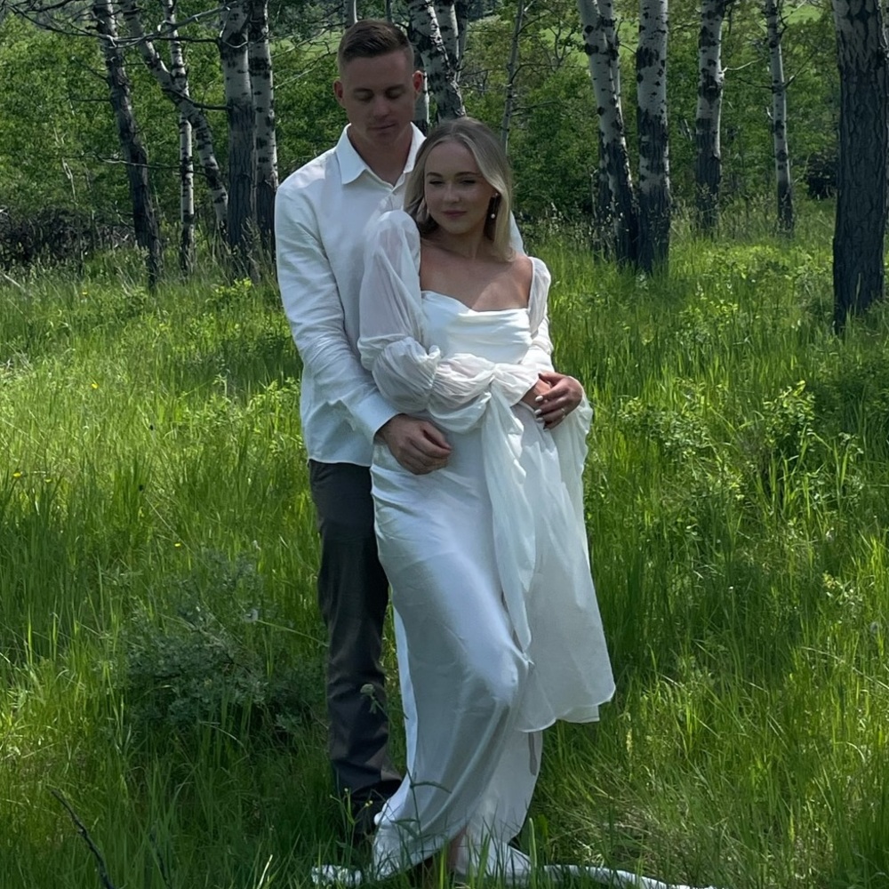 FOR LOVE & LEMONS X REVOLVE WILLOW GOWN / WHITE, SIZE SMALL
